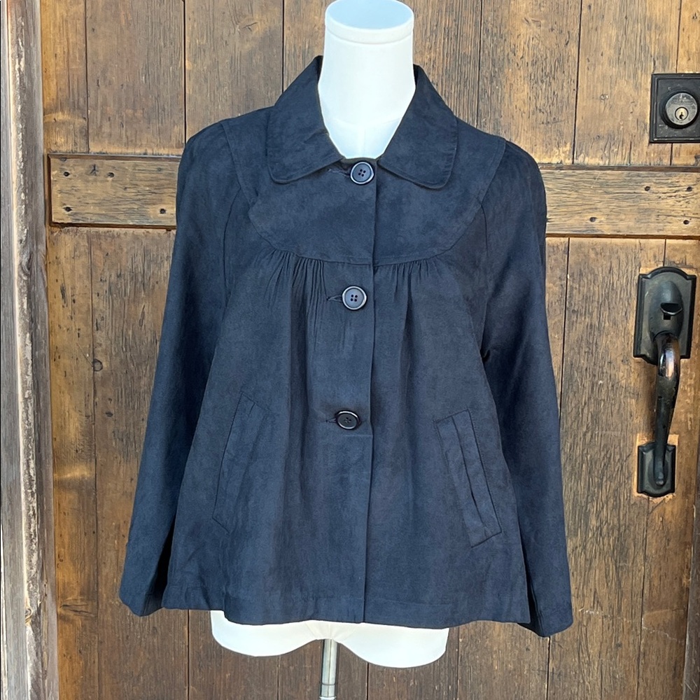 Black size Medium Lemon Grass washable suede cropped jacket Baby doll style 1234